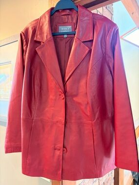Jessica London 20W Women's Red Napa Leather Button-Front Jacket
